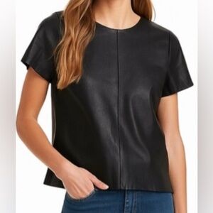 Trina Turk Black Leather Back Zip Chic Bikercore Top Quiet Luxury Size 8